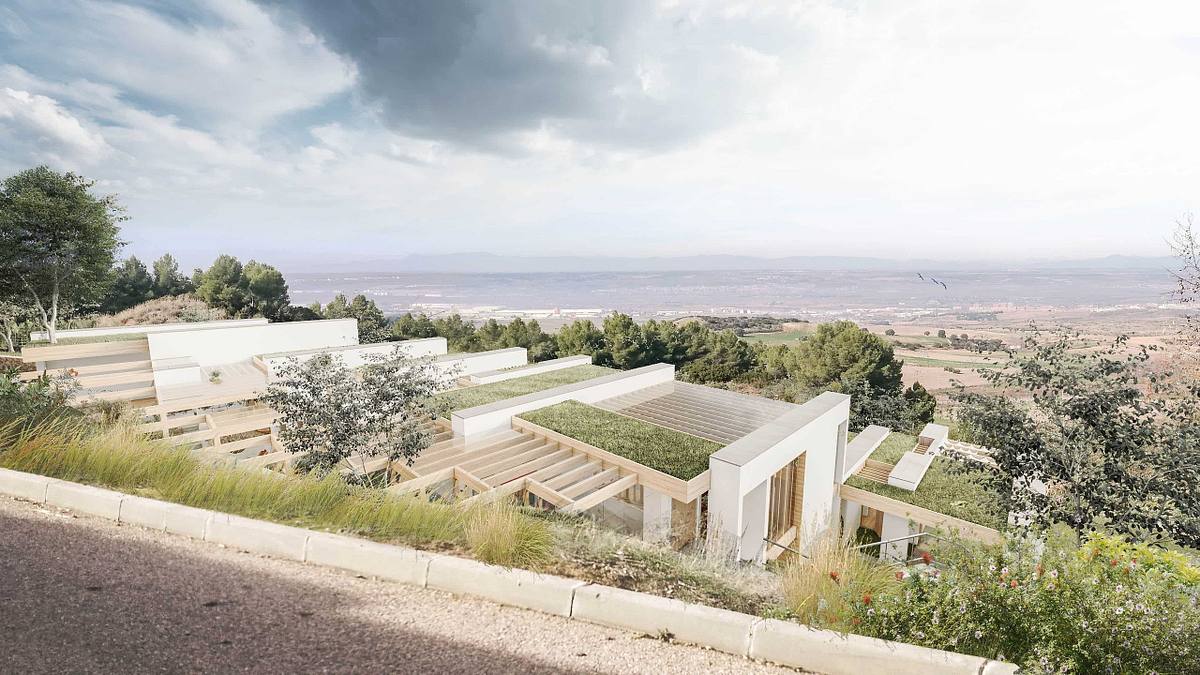 render exterior casa ecol&oacute;gica paja arquitectura sostenible Espa&ntilde;a
