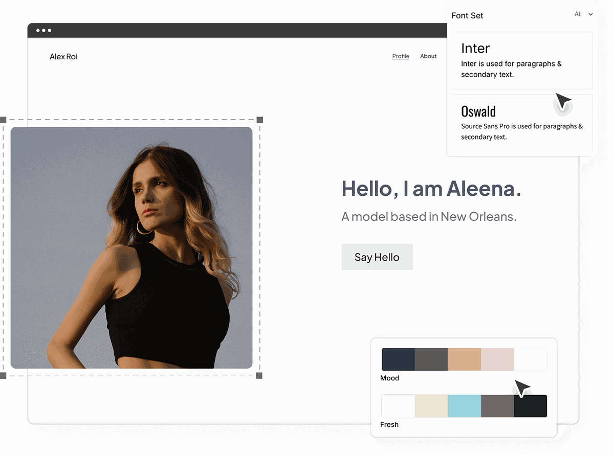 Building a model portfolio website in the Pixpa editor