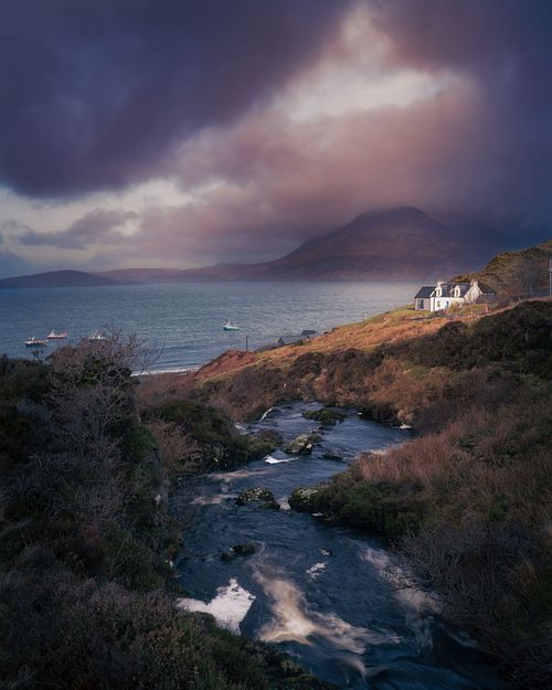 Seascapes, ocean, waves, shores, sand, rocks, surf, clouds, sky, travel, nature, landscape, seaside, beach, Catlins, Nugget Point, Lighthouse, Isle of Skye, Elgol, Scotland, United Kingdom, UK, Atlantic, sunset, sunrise, fishing, house, light, rays