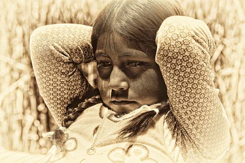Portrait en sepia d'une femme du Pérou