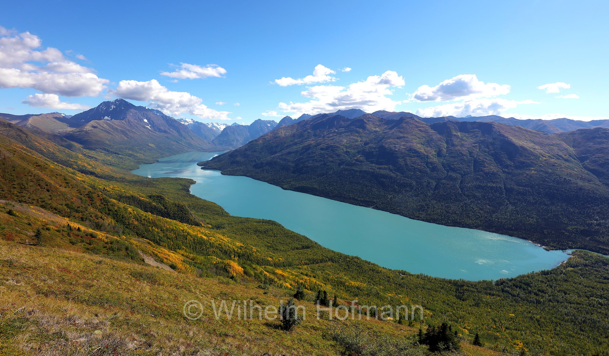 Eklutna Lake, Lago Eklutna, Twin Peaks Trail, Chugach State Park, Parco statale di Chugach, Alaska, USA