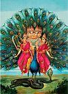 Lord Murugan – Shanmukha Subramanya Swami on Peacock with Valli & Devasena by Raja Ravi Verma