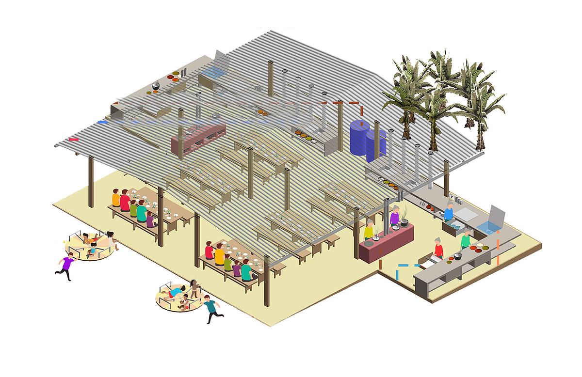 aerial view community kitchen sustainable architecture peru