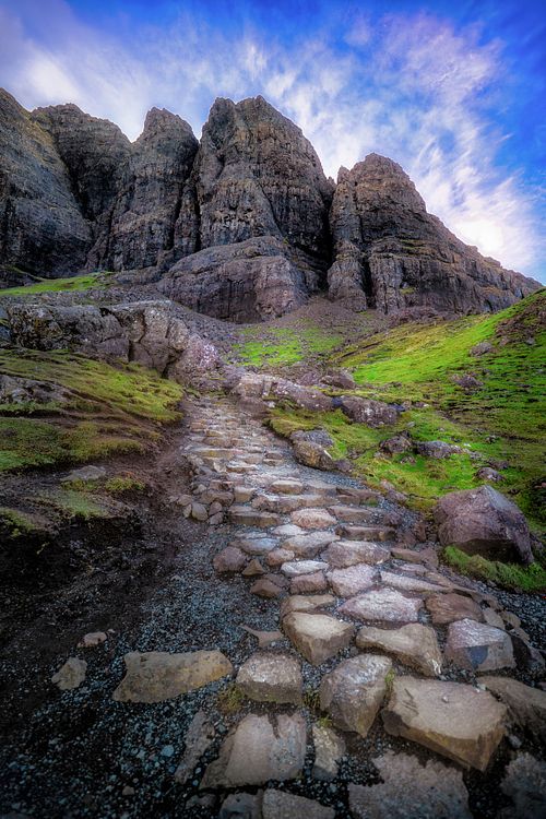 Mountains, ridge, hike, adventure, nature, landscape, Quiraing, Highlands, Isle of Skye, Scotland, sky, clouds, travel, United Kingdom, UK, Prison, Prisoner, Storr, rock, cliffs, sunrise, sunset