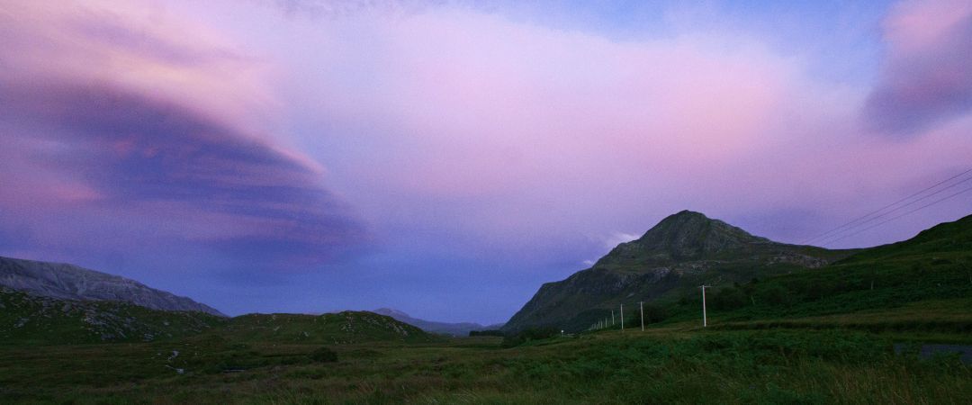 Mountain landscape in north-west Sutherland, Scotland, photographed in the evening.
