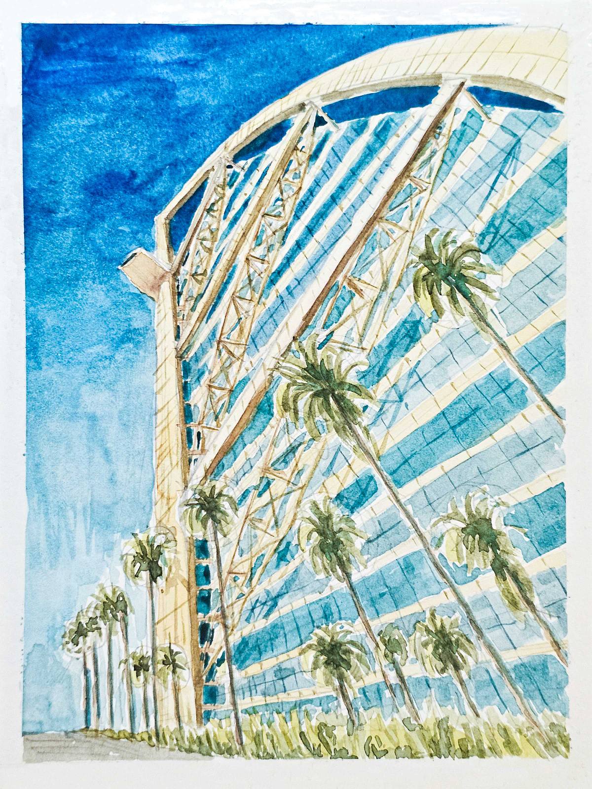 burj al arab watercolor architectural sketch dubai