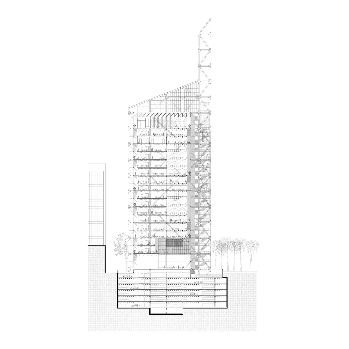 corte arquitectonico torre oficinas industrial caracas