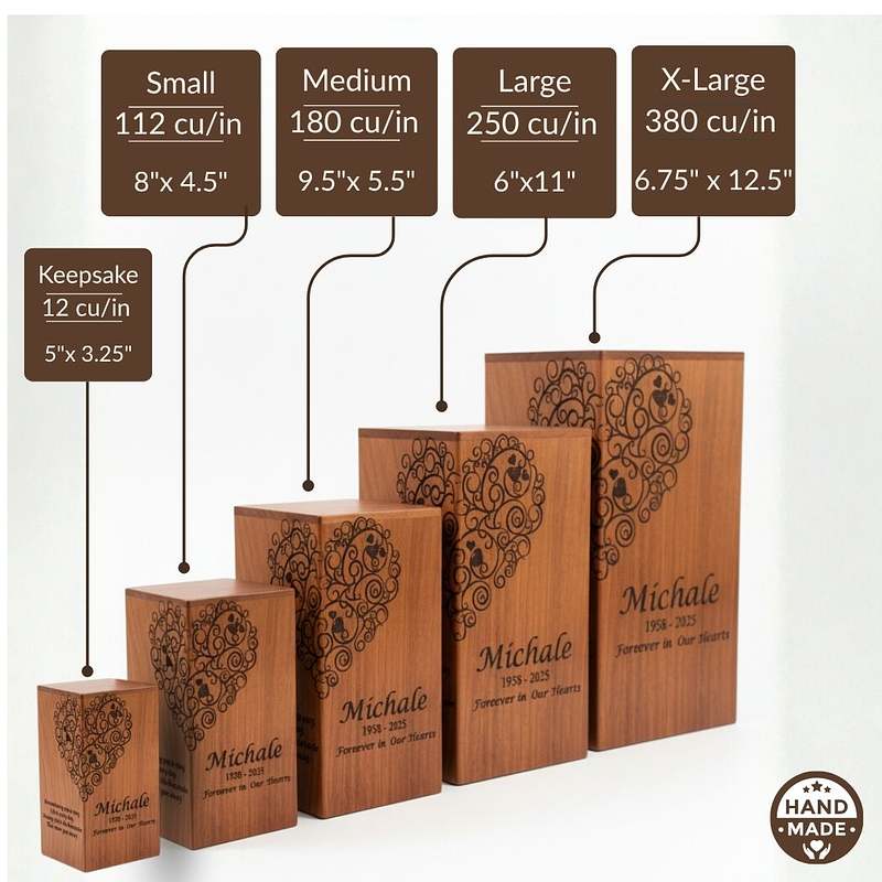Heart Shape Tree of Life Wood Cremation Urn Box