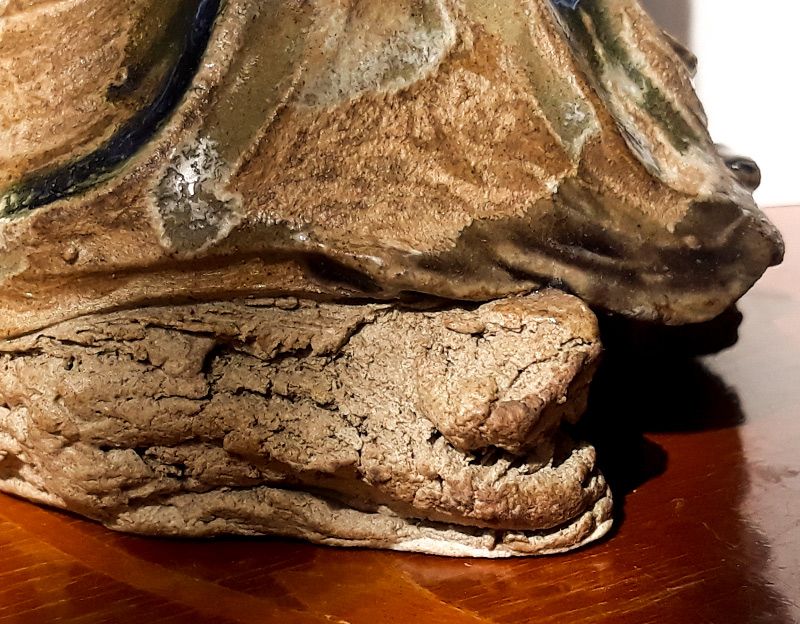 Hand-built ceramic sculpture of Aquarius (Verseau) from the Moons Project, showcasing some wabi-sabi rock work. Crafted by Paris-based artist Nicolas Contr&eacute;ras.