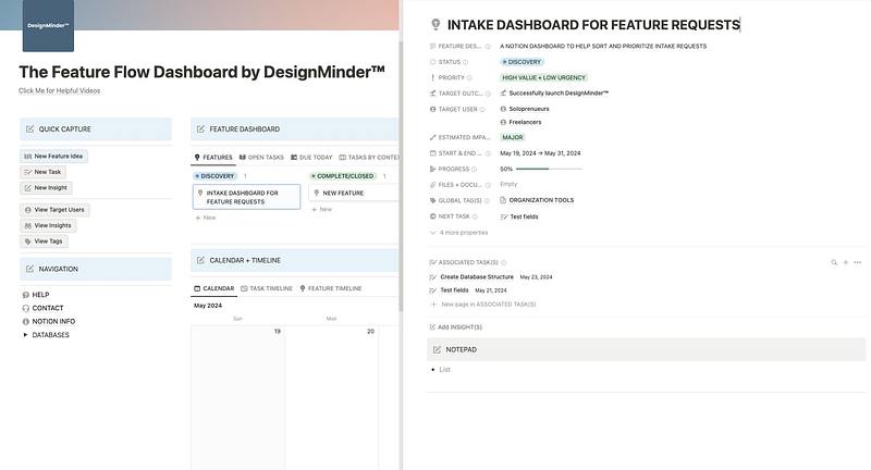The Feature Flow Dashboard Template by DesignMinder™