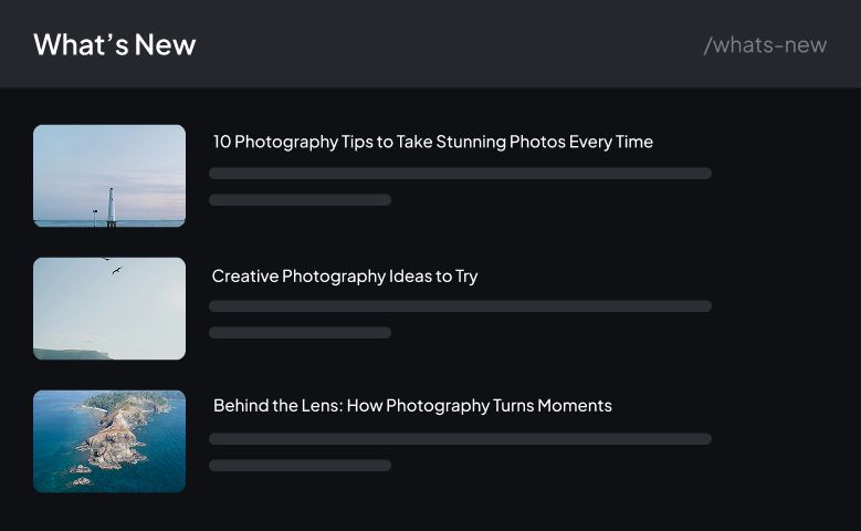What&rsquo;s New blog on a Pixpa site