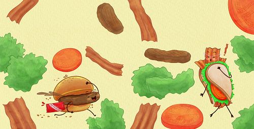 A spread from picture book, Hamburger Harriet Won't Settle!