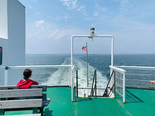 Girl in red on Port Jeff Ferry