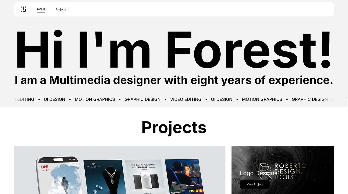 Forest Designs multimedia and graphic designer portfolio homepage