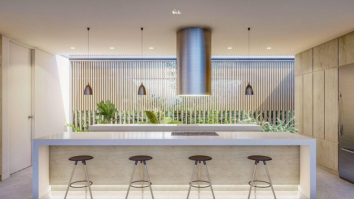 render interior casa modular patios interiores luz natural arquitectura