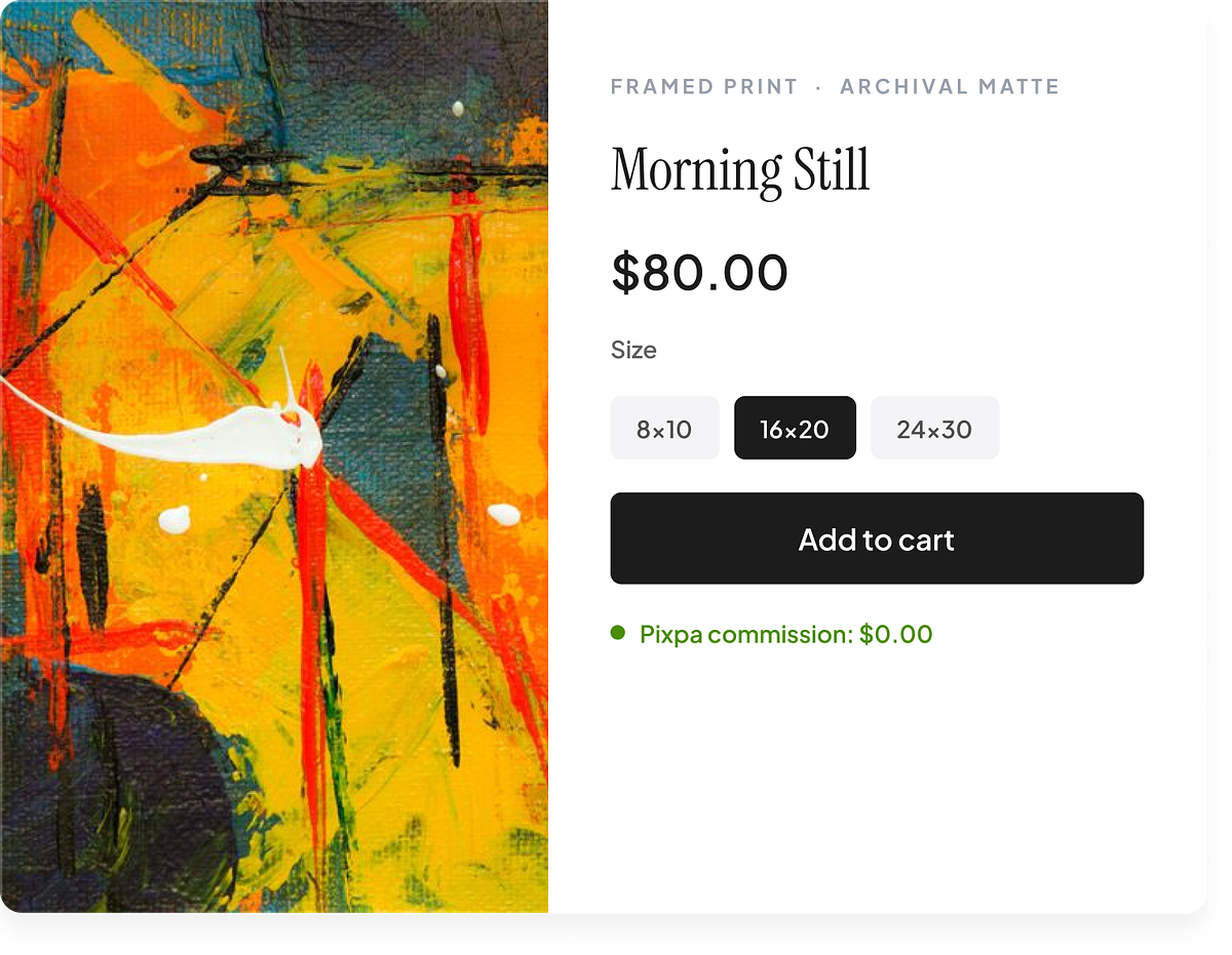Selling originals, prints and downloads from an artist portfolio website