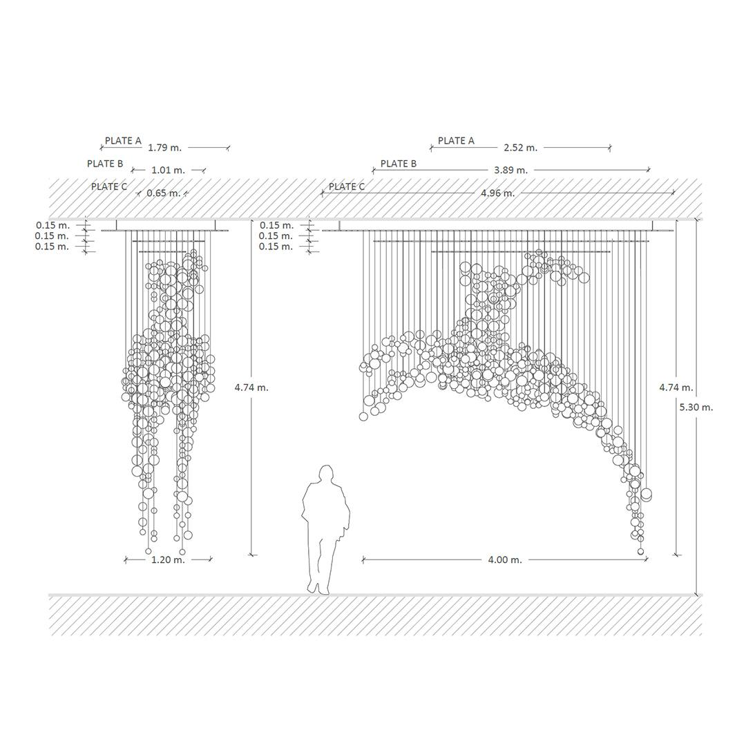 technical drawing hanging reindeer christmas installation specifications