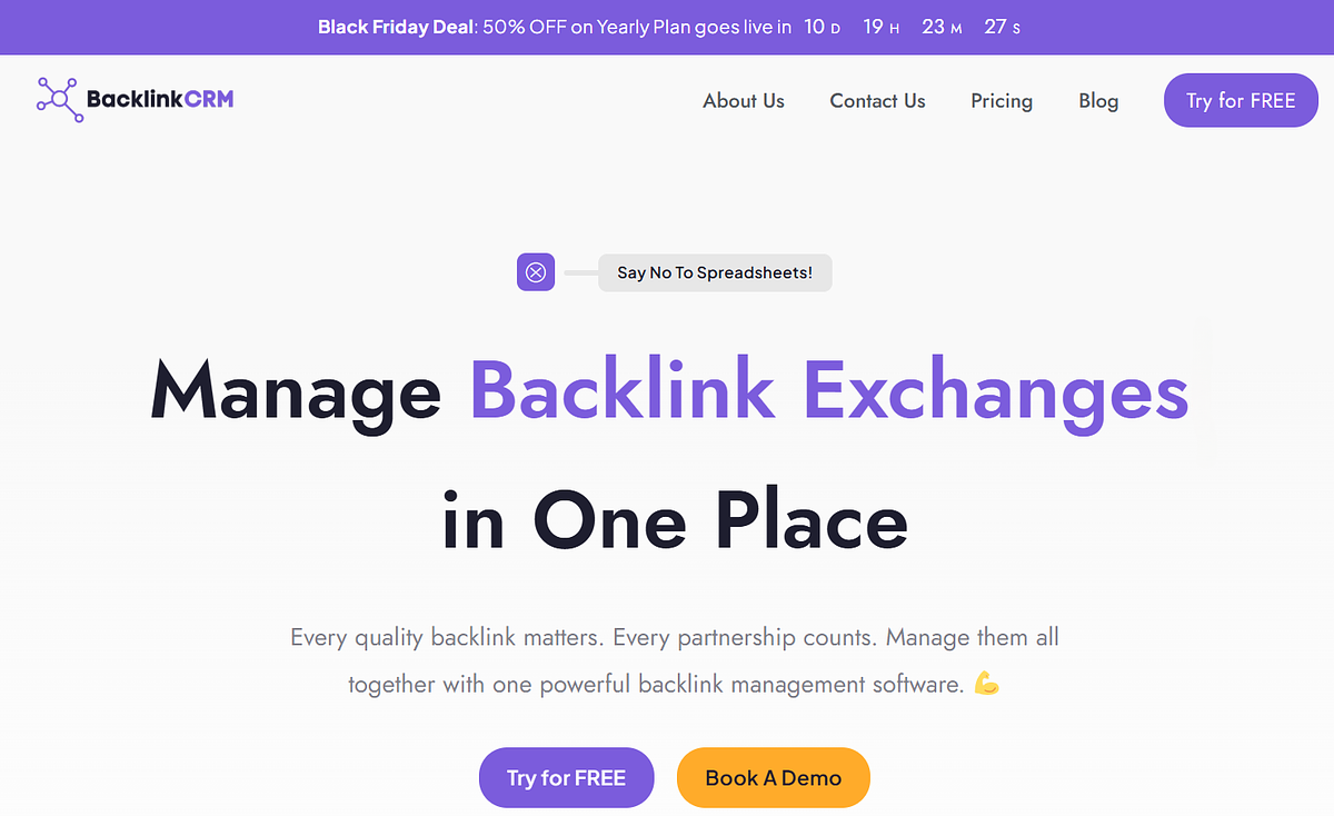 Backlink CRM black Friday deal