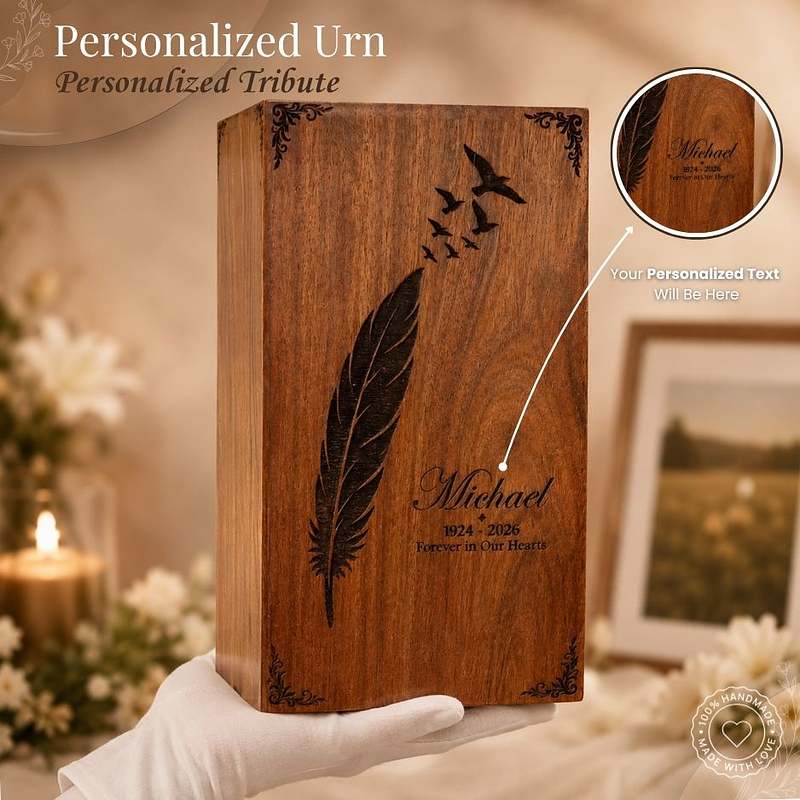 Feather Wood Urn for Ashes