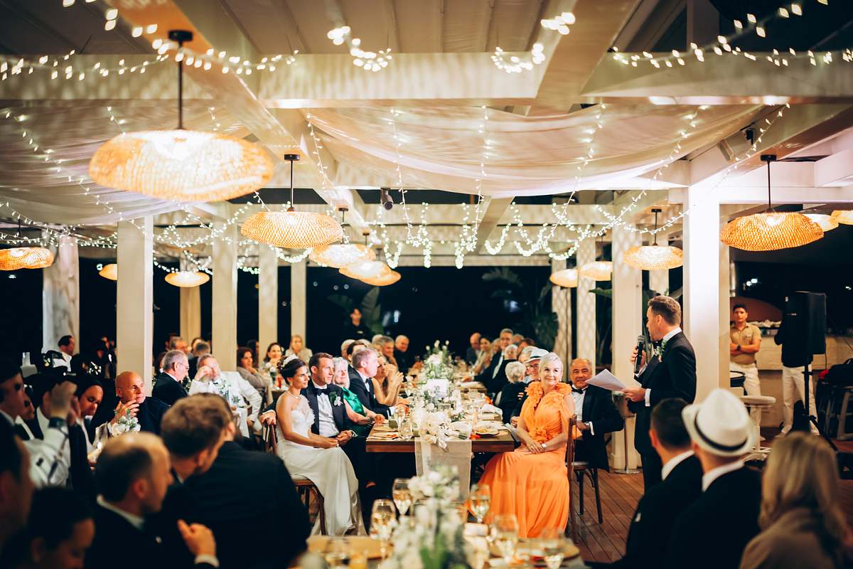 Groom giving a speech to guests at the D-Resort Göcek wedding dinner