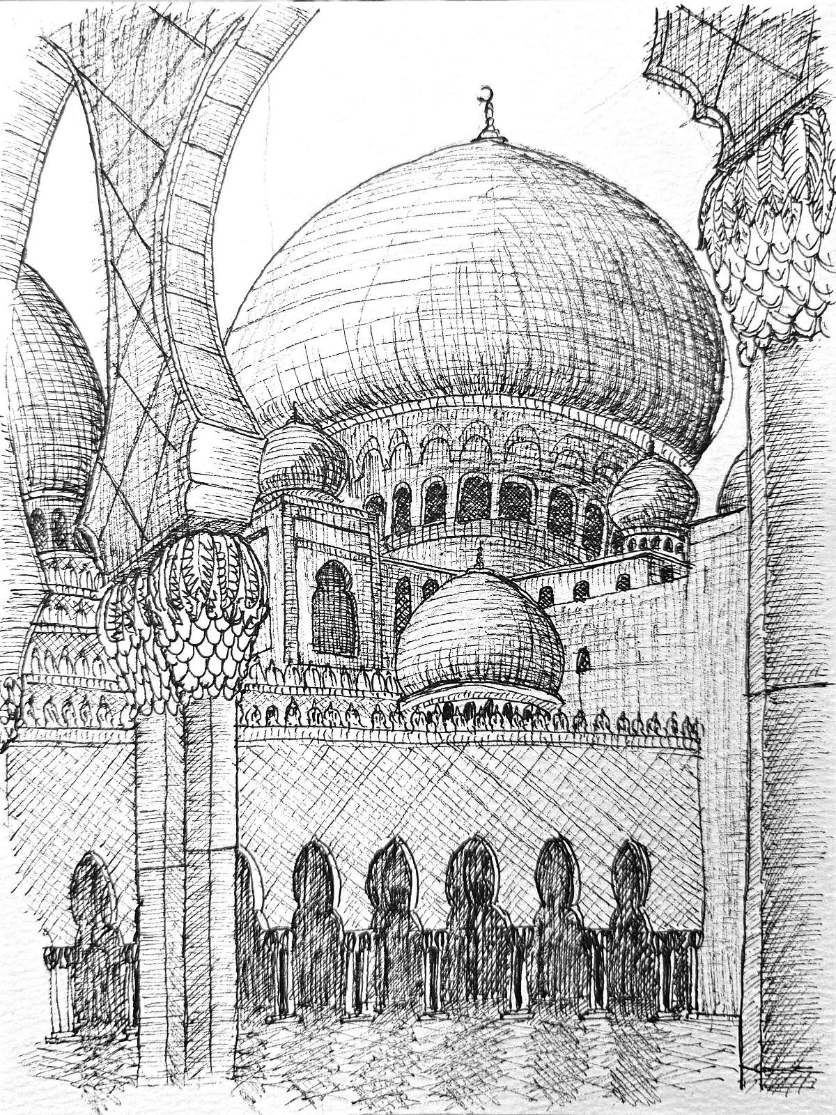 sheikh zayed grand mosque fine line sketch abu dhabi