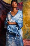 Linen Satin Kimono Jacket - Summer Sky