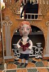 Traditional boy with a book, little ceramic hanging sculpture