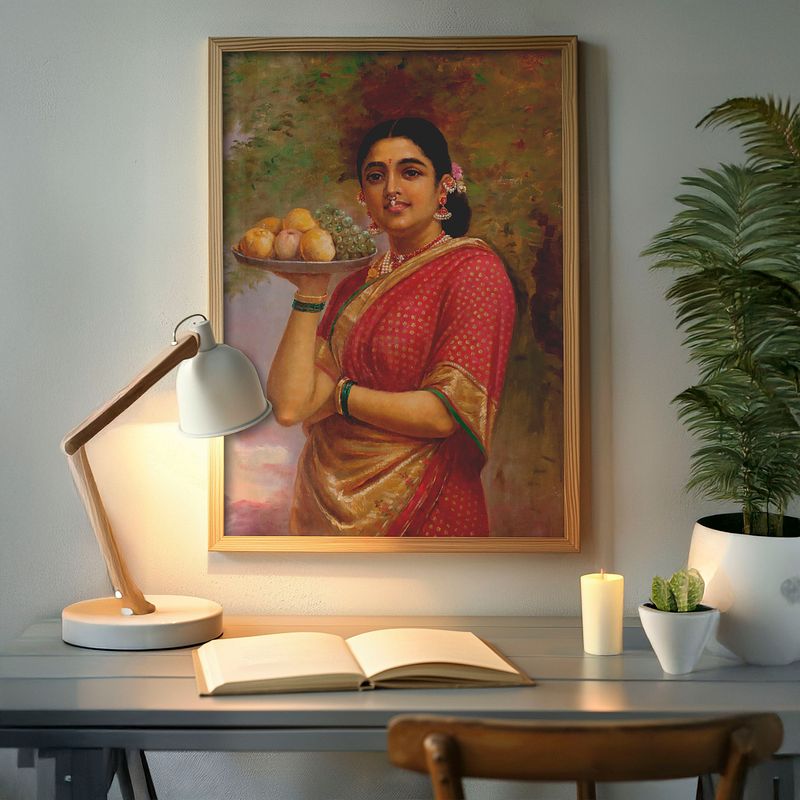 Madri – The Graceful Maharashtrian Lady with Fruit by Raja Ravi Verma