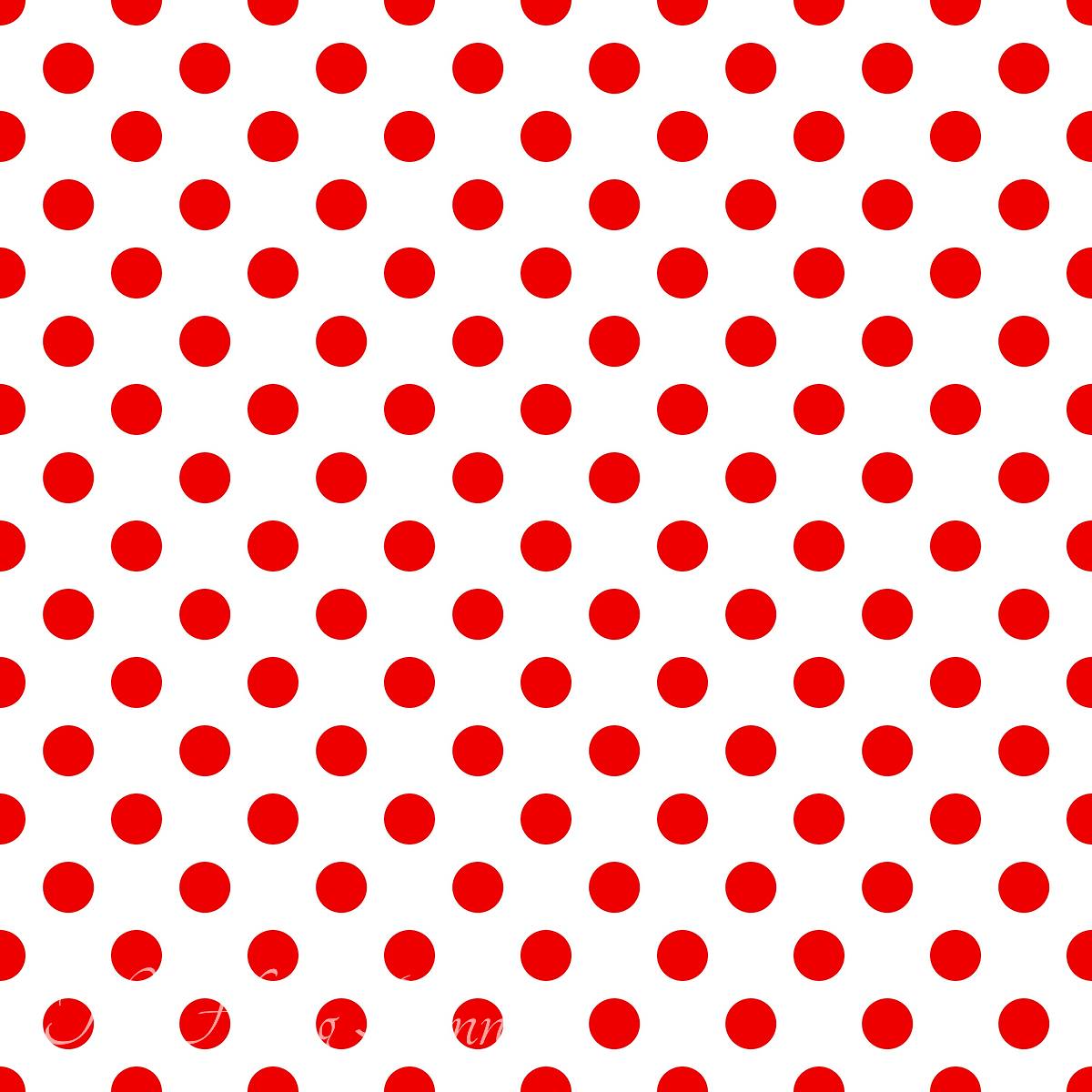 Small bright red polka dots evenly spaced across a white background in a classic repeating pattern.