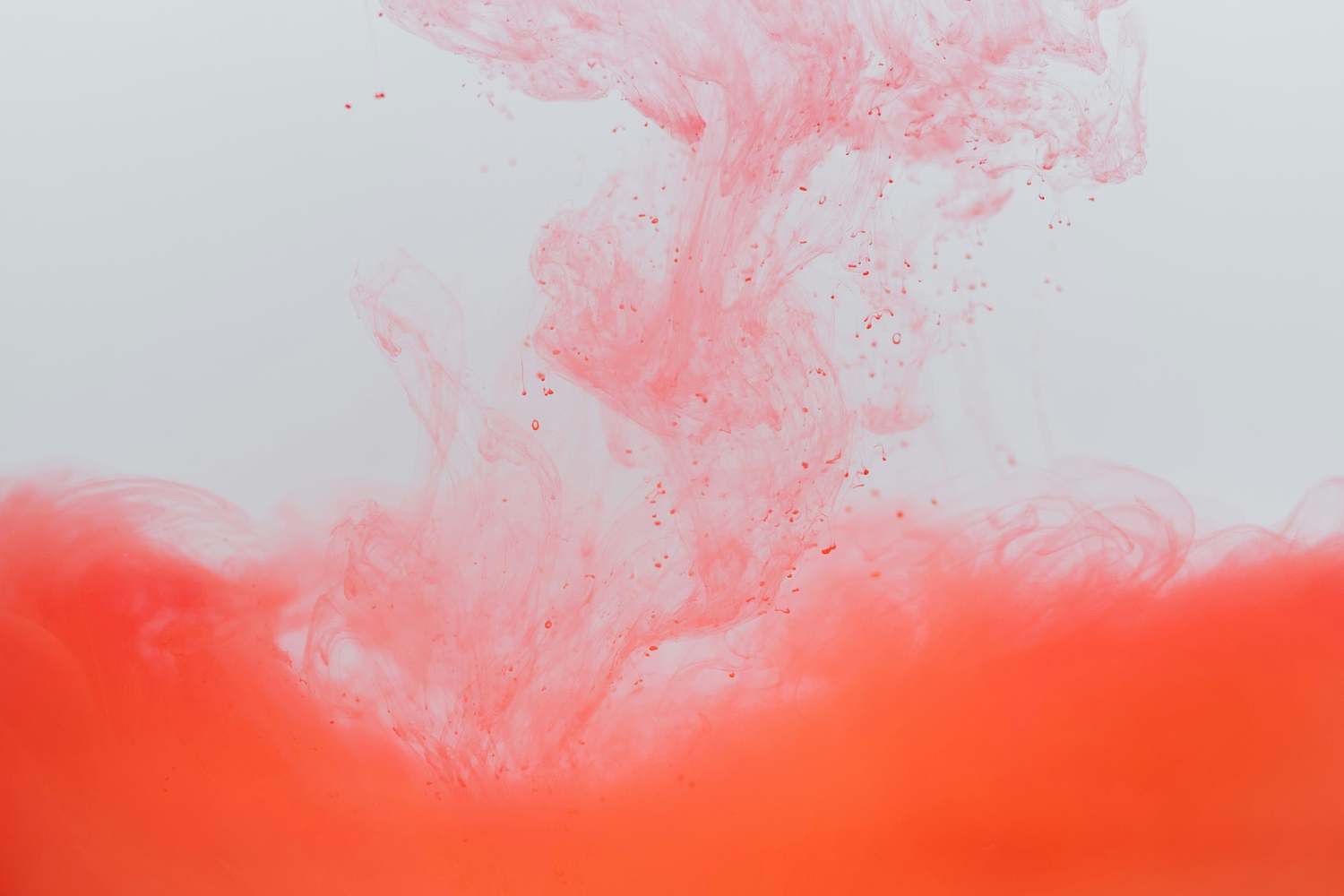 cloud of pink mixing with cloud of orange against a white background
