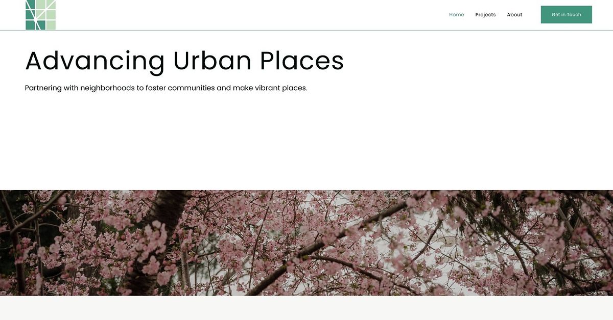 LM Urban planning portfolio, plain-language headline in a geometric sans with green accents, Washington DC