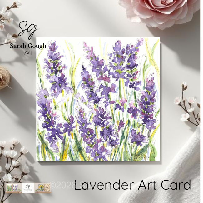 Lavender | Floral Art Card | Watercolour Original Illustration | with Envelope | Wildflowers