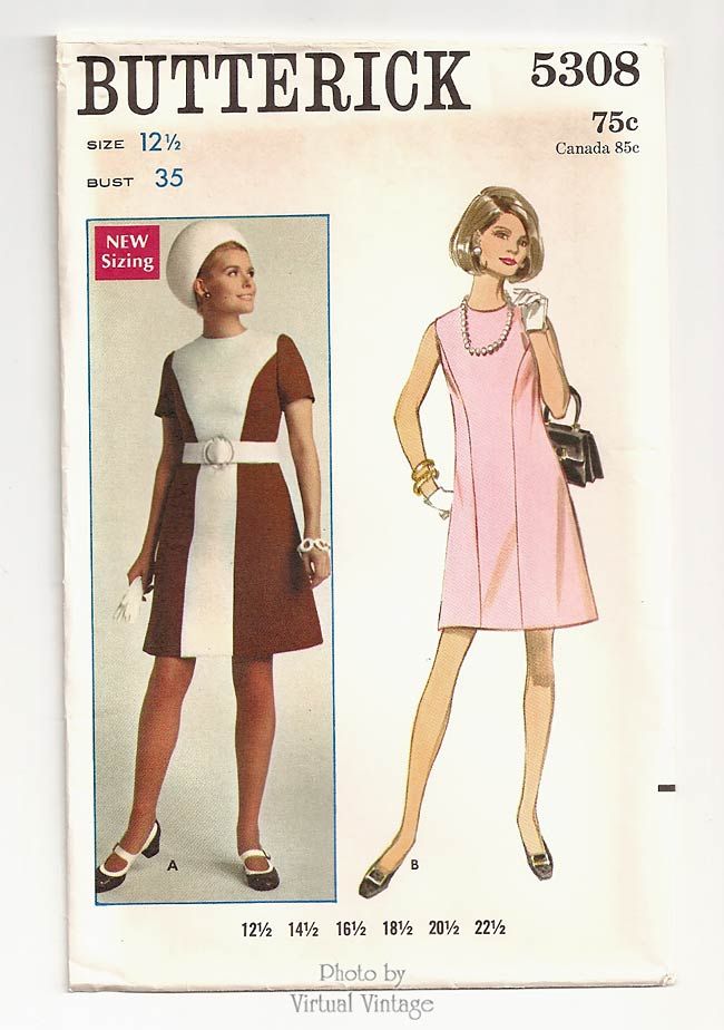 Mod Color Block Dress Pattern, Butterick 5308, Vintage Sewing Patterns