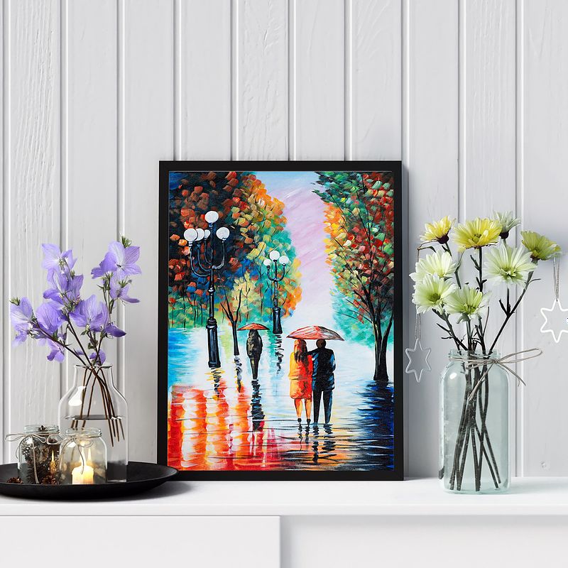 Together in the Rain" – Romantic Abstract Canvas Painting