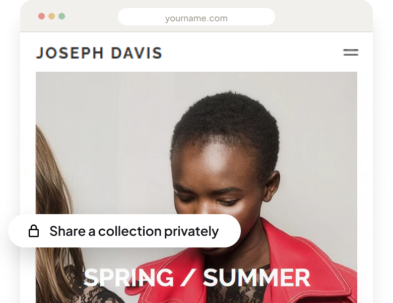 Fashion portfolio website built on Pixpa, shown on mobile